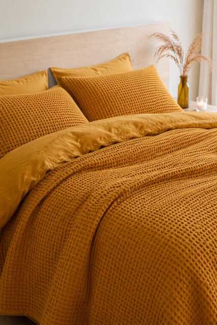 Ochre Waffle 100% Cotton Duvet Cover Set - image 1