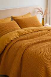 Ochre Waffle 100% Cotton Duvet Cover Set