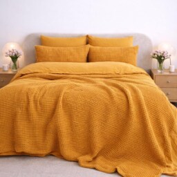 Ochre Waffle 100% Cotton Duvet Cover Set - thumbnail 2