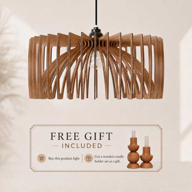 Wood Pendant Light, Flush Mount Fixture, Modern Design, Chandelier, Kitchen Island Lighting, Scandinavian Style, Natural - image 1