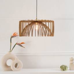 Wood Pendant Light, Flush Mount Fixture, Modern Design, Chandelier, Kitchen Island Lighting, Scandinavian Style, Natural - thumbnail 3