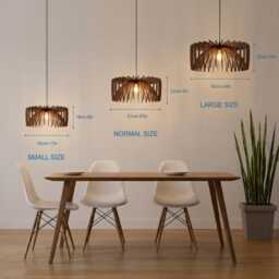 Wood Pendant Light, Flush Mount Fixture, Modern Design, Chandelier, Kitchen Island Lighting, Scandinavian Style, Natural - thumbnail 4