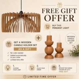 Wood Pendant Light, Flush Mount Fixture, Modern Design, Chandelier, Kitchen Island Lighting, Scandinavian Style, Natural - thumbnail 2