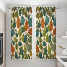 Autumn Leaf Curtains, Green & Orange Botanical Drapes, Nature Inspired Window Panels - thumbnail 3