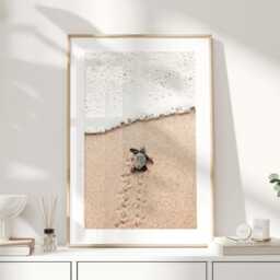 Baby Sea Turtle Print, Coastal Beach Wall Art, Ocean Nursery Poster, Seaside Animal Artwork, Marine Wildlife Conservation Decor - thumbnail 1