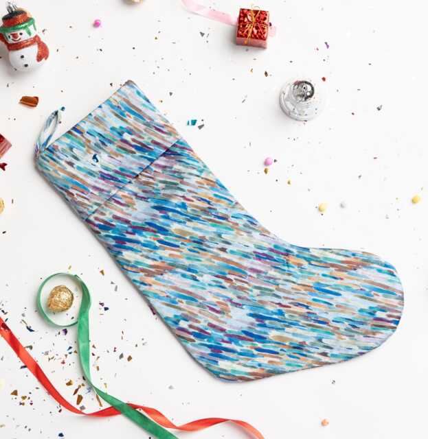 Luxury Mulberry Silk Christmas Stocking, Handpainted Design, Padded, Loop For Hanging, Gift Christmas, Unique Home Decor - image 1