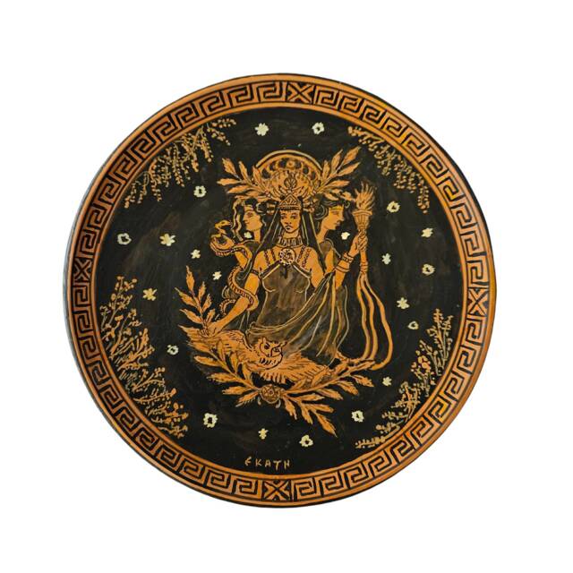 Hecate Triple Goddess Plate Greek Ceramic Terracotta Hand Painted Wall Hanging