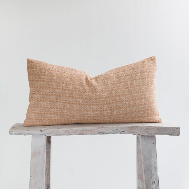 Rustic Woven Cotton Lumbar Pillow Cover, Pastel Orange, Bamboo Reverse - image 1