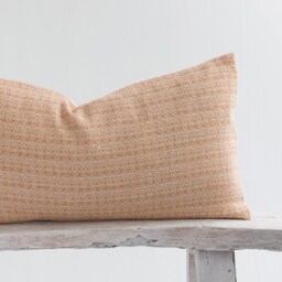 Rustic Woven Cotton Lumbar Pillow Cover, Pastel Orange, Bamboo Reverse - thumbnail 2