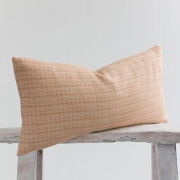 Rustic Woven Cotton Lumbar Pillow Cover, Pastel Orange, Bamboo Reverse - thumbnail 3