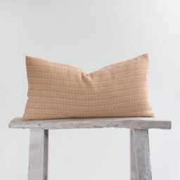Rustic Woven Cotton Lumbar Pillow Cover, Pastel Orange, Bamboo Reverse