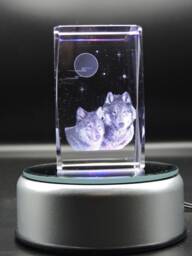 3D Glass Laser Cube Wolfs