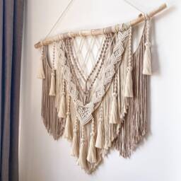 Boho Macrame Wall Hanging, Ivory Decor, Farmhouse Tapestry - thumbnail 3