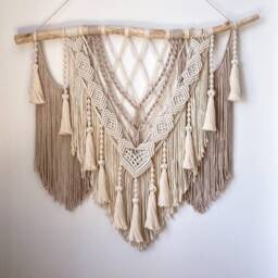 Boho Macrame Wall Hanging, Ivory Decor, Farmhouse Tapestry - thumbnail 2
