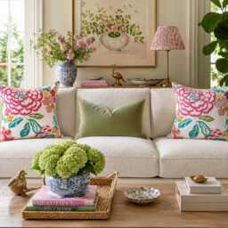 Kaufmann Temara Rose Pillow Cover - Pink Turquoise Floral Ikat Linen Blend Decorative Cushion - thumbnail 3