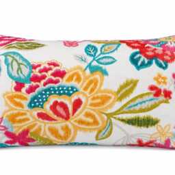 Kaufmann Temara Rose Pillow Cover - Pink Turquoise Floral Ikat Linen Blend Decorative Cushion - thumbnail 2