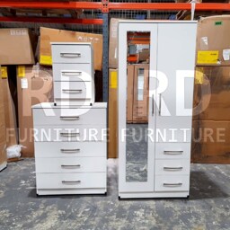 White Wardrobe Ready Assembled Classic 2 Door 3 Drawer Combi Mirrored Wardrobe, Double With Mirror - thumbnail 2
