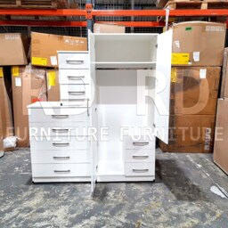 White Wardrobe Ready Assembled Classic 2 Door 3 Drawer Combi Mirrored Wardrobe, Double With Mirror - thumbnail 3