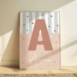 Personalised Girl Initial Print in Pink & Blue, Teen Bedroom Decor, Nursery Prints - thumbnail 3