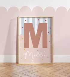 Personalised Girl Initial Print in Pink & Blue, Teen Bedroom Decor, Nursery Prints - thumbnail 1