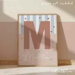 Personalised Girl Initial Print in Pink & Blue, Teen Bedroom Decor, Nursery Prints - thumbnail 2