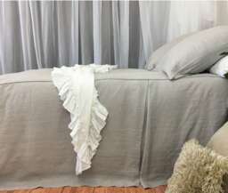 stone Grey Bedspread With Tailored Pleats, Box Pleat Bed Cover in Light Grey Hues