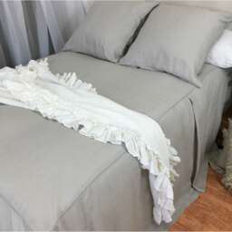 stone Grey Bedspread With Tailored Pleats, Box Pleat Bed Cover in Light Grey Hues - thumbnail 2