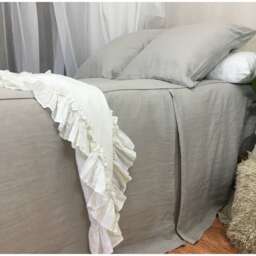 stone Grey Bedspread With Tailored Pleats, Box Pleat Bed Cover in Light Grey Hues - thumbnail 3