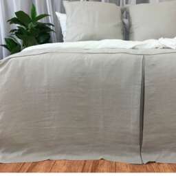 stone Grey Bedspread With Tailored Pleats, Box Pleat Bed Cover in Light Grey Hues - thumbnail 4