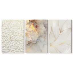 Set Of 3 Canvas Prints - Linear Leaf Patterns Marble, Creamy Wall Art Print, Natural Textures Hanging Piece