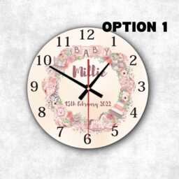 Personalised Baby Name Clock Pink Or Blue Floral Wreath Nursery Decor - thumbnail 2