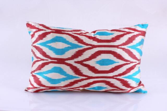 Ikat Silk Velvet Pillow 16x24 - Handmade Boho Cushion Cover Turkish Home Decor Accent - image 1