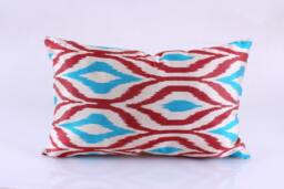 Ikat Silk Velvet Pillow 16x24 - Handmade Boho Cushion Cover Turkish Home Decor Accent
