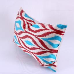Ikat Silk Velvet Pillow 16x24 - Handmade Boho Cushion Cover Turkish Home Decor Accent - thumbnail 3