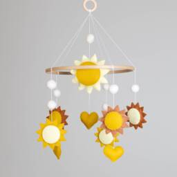 Felt Baby Mobile With Suns & Hearts Unique Nursery Decor Handmade Shower Gift - thumbnail 2