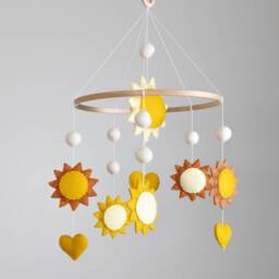 Felt Baby Mobile With Suns & Hearts Unique Nursery Decor Handmade Shower Gift - thumbnail 3
