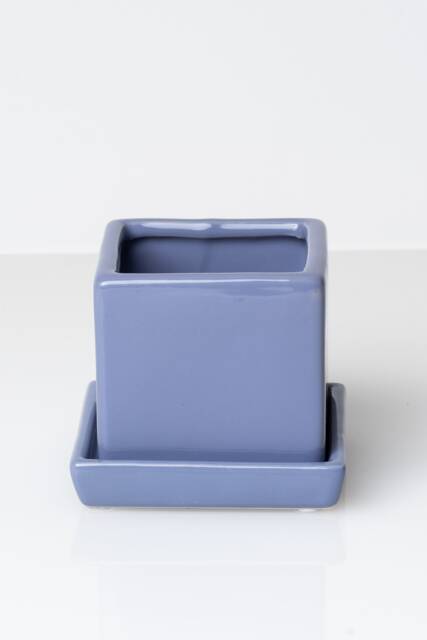 Purple Colorful Cube Ceramic Planter With Saucer, Planter, Small Plant Pot, Pot Succulent Mini - image 1