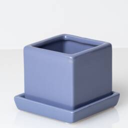 Purple Colorful Cube Ceramic Planter With Saucer, Planter, Small Plant Pot, Pot Succulent Mini - thumbnail 2