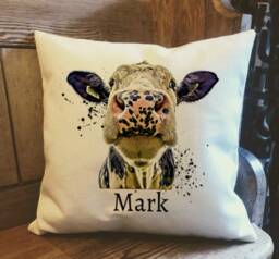 Personalised Holstein Fresian Cow Country Canvas Cushion - Customised Linen Cover With Inner Filler Farm Animal - thumbnail 1