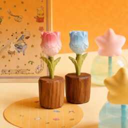 Wooden Rose Figurine - Pink Or Blue Flower Ornament Desk & Shelf Decor - thumbnail 4