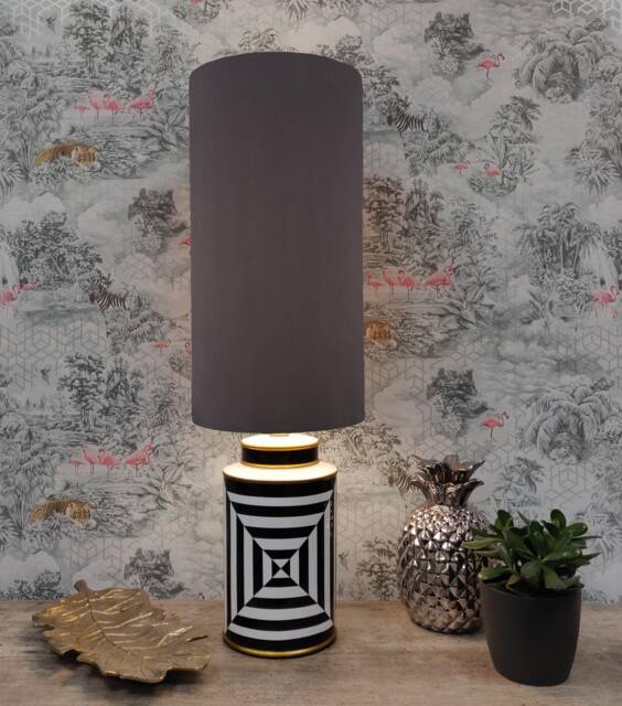 Extra Tall Drum Lampshade in Charcoal Grey Velvet, 50cm Height - image 1