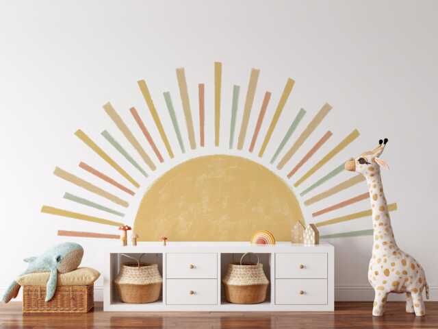 Large Boho Half Sun Wall Decal - Removable Nursery Decor, Peel & Stick Art, Fabric - image 1