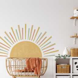 Large Boho Half Sun Wall Decal - Removable Nursery Decor, Peel & Stick Art, Fabric - thumbnail 4