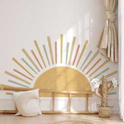 Large Boho Half Sun Wall Decal - Removable Nursery Decor, Peel & Stick Art, Fabric - thumbnail 3