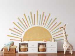 Large Boho Half Sun Wall Decal - Removable Nursery Decor, Peel & Stick Art, Fabric - thumbnail 1