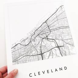 Cleveland Map Street Ohio City Drawing Black & White - Art Print Wedding Anniversary Gift Lake Erie Great Lakes Wall Rust Belt - thumbnail 2