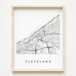 Cleveland Map Street Ohio City Drawing Black & White - Art Print Wedding Anniversary Gift Lake Erie Great Lakes Wall Rust Belt - thumbnail 1
