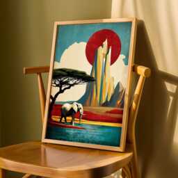 Elephant Mountain Art Print Retro African Landscape - Poster Only - thumbnail 3
