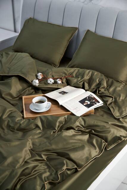 Green Sateen Duvet Cover Set 100% Cotton Bedding With Pillowcases - image 1