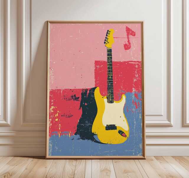Electric Guitar Art Print - Retro Music Wall Colorful Abstract Poster Musician Gift Pop Home Decor Modern Artwork - image 1